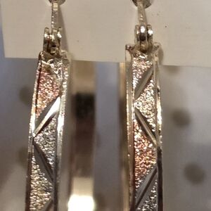 Silver-Tone Textured Hoop Earrings - Pink Accent